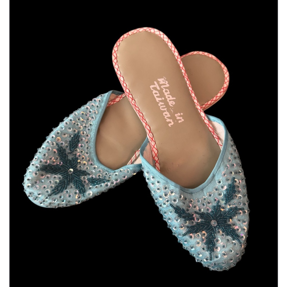 Embellished Blue Slippers